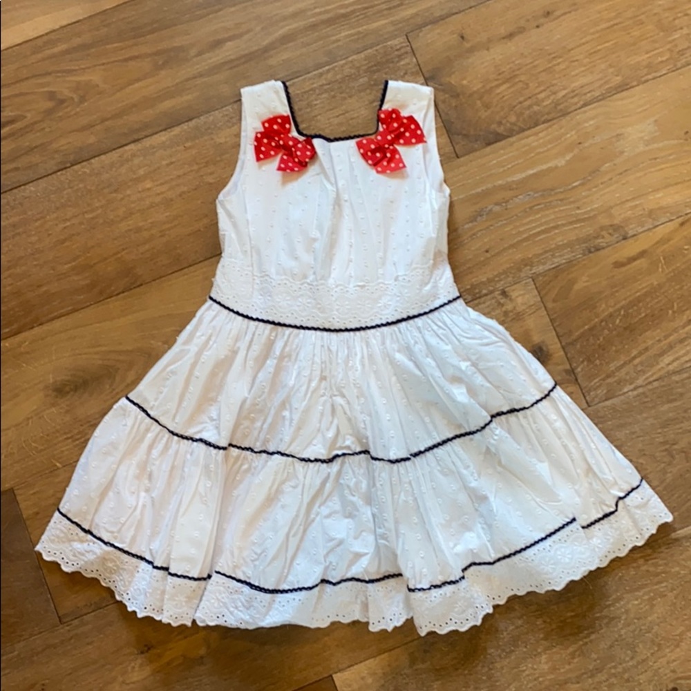 Kids White, Red and Blue Lace Dress